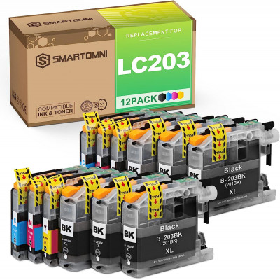 S SMARTOMNI Compatible LC203 LC201 Ink Cartridge Replacement for Brother LC203 XL LC201 XL 12 Packs