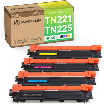 S SMARTOMNI Compatible Toner Cartridge Replacement for Brother TN221 TN225 (KCMY 4-Pack)